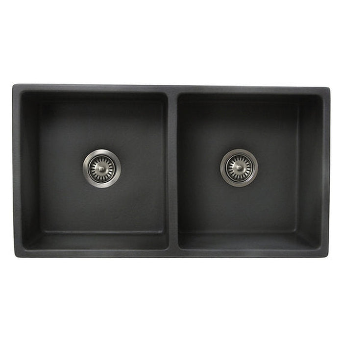 Nantucket Sinks Double Bowl Farmhouse Fireclay Sink with Concrete Finish