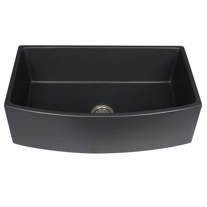 Nantucket Sinks Italian Made Fine Fireclay Curved Apron Farmer Sink finished in a Matte Black Finish   ,   Optional Bottom Grid - BG-FC3320CA