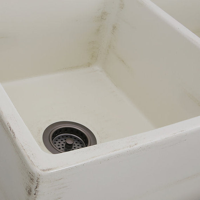 Nantucket Sinks Double Bowl Farmhouse Fireclay Sink with Shabby Straw Finish