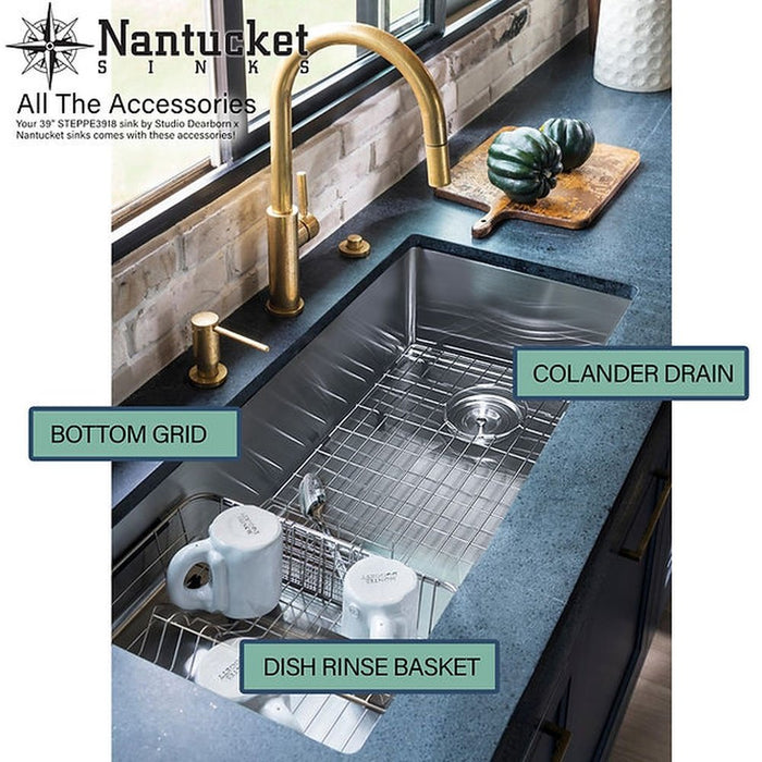 Nantucket Sinks STEPPE3918 Pro Series Undermount Stainless Steel Kitchen Sink with Compatible Accessories