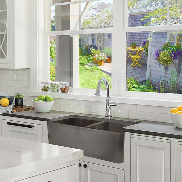 Nantucket Sinks Double Bowl Farmhouse Fireclay Sink with Concrete Finish