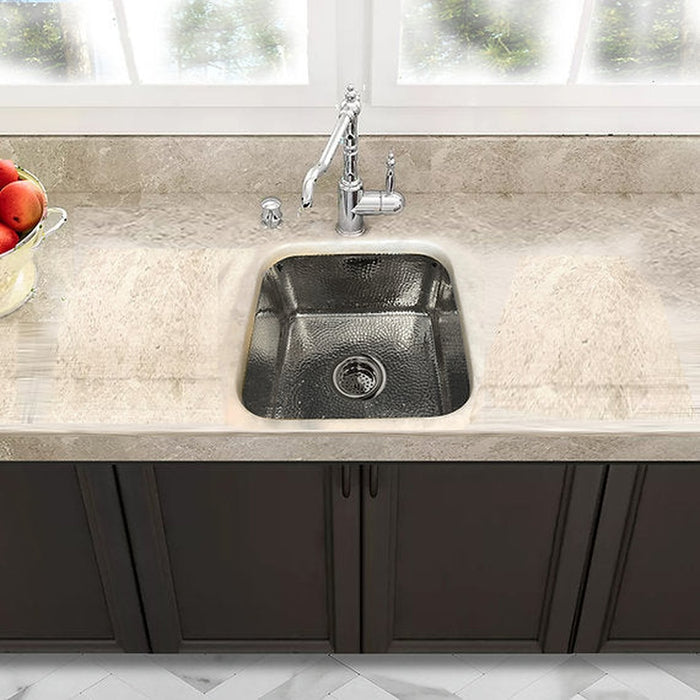 Nantucket Sinks SQRS-7  16.5 Inch Square Hammered Stainless Bar Sink