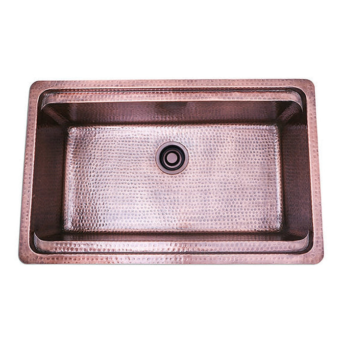 Nantucket Sinks Brightwork Collection Hammered Copperl Large Single Bowl Prep Station Sink.  Sink includes Accacia Cutting Board