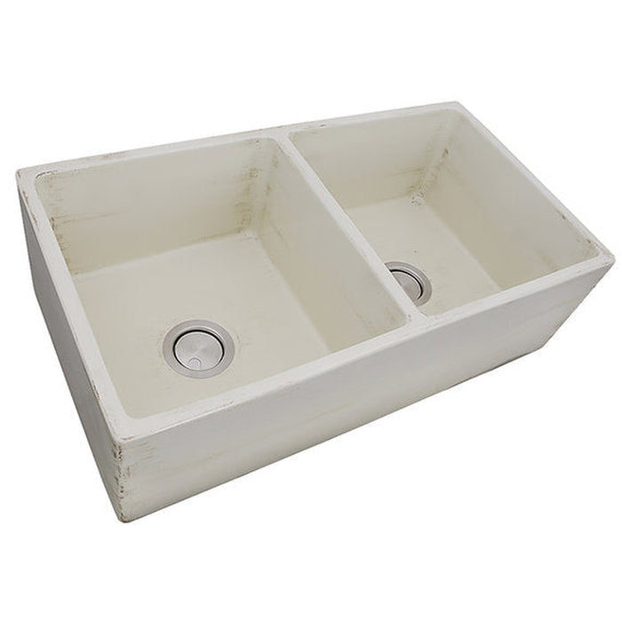 Nantucket Sinks Double Bowl Farmhouse Fireclay Sink with Shabby Straw Finish