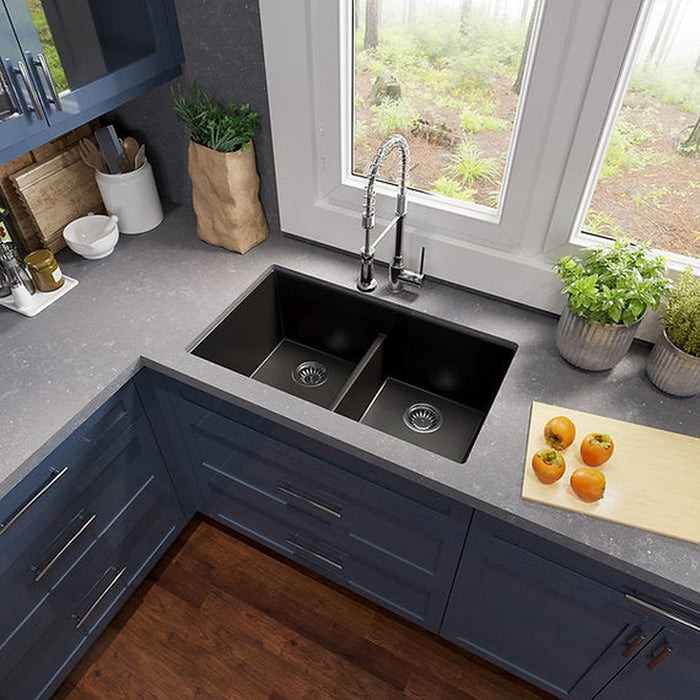 Nantucket Sinks Undermount Double Equal Bowls with Low Divide - Granite Composite Black