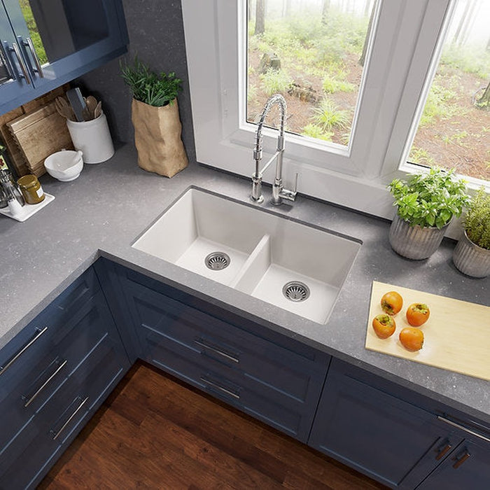 Nantucket Sinks Undermount Double Equal Bowls with Low Divide   - Granite Composite White