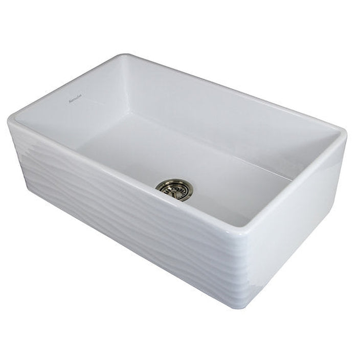 Nantucket Sinks 33 Inch Farmhouse Fireclay Sink with Waves Apron