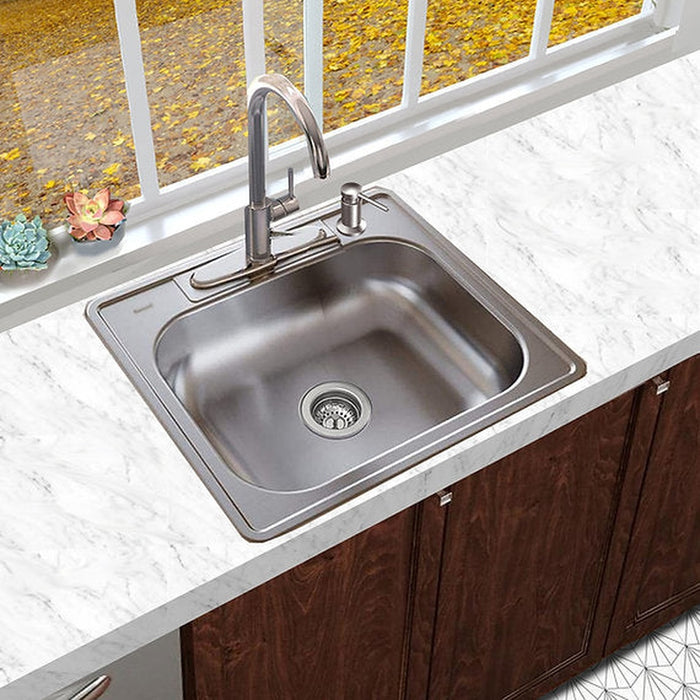 Nantucket Sinks 25 Inch Small Rectangle Single Bowl Self Rimming Stainless Steel Drop In Kitchen Sink, 18 Gauge