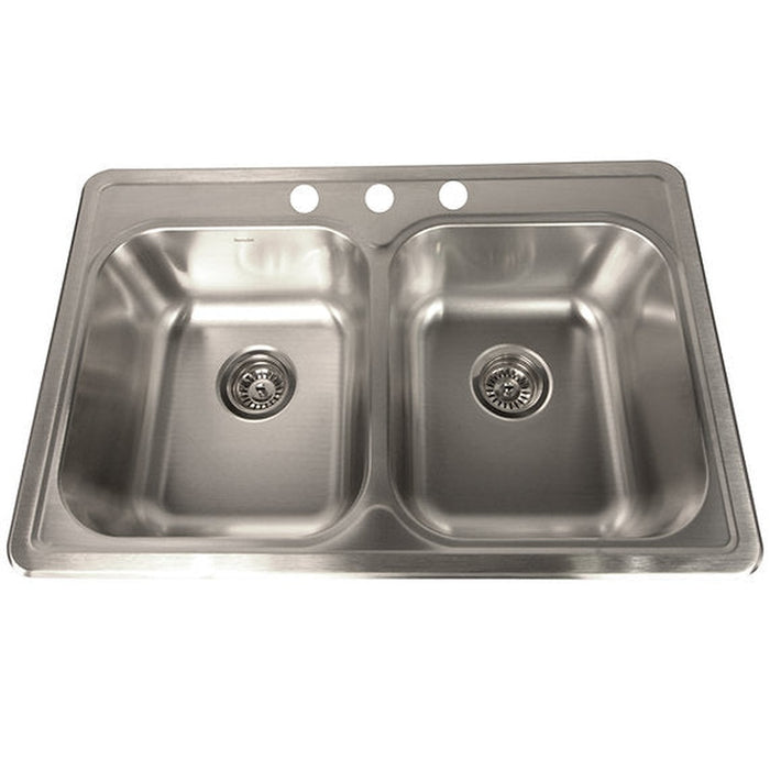Nantucket Sinks 33 Inch Double Bowl Equal Self Rimming Stainless Steel Drop In Kitchen Sink, 18 Gauge