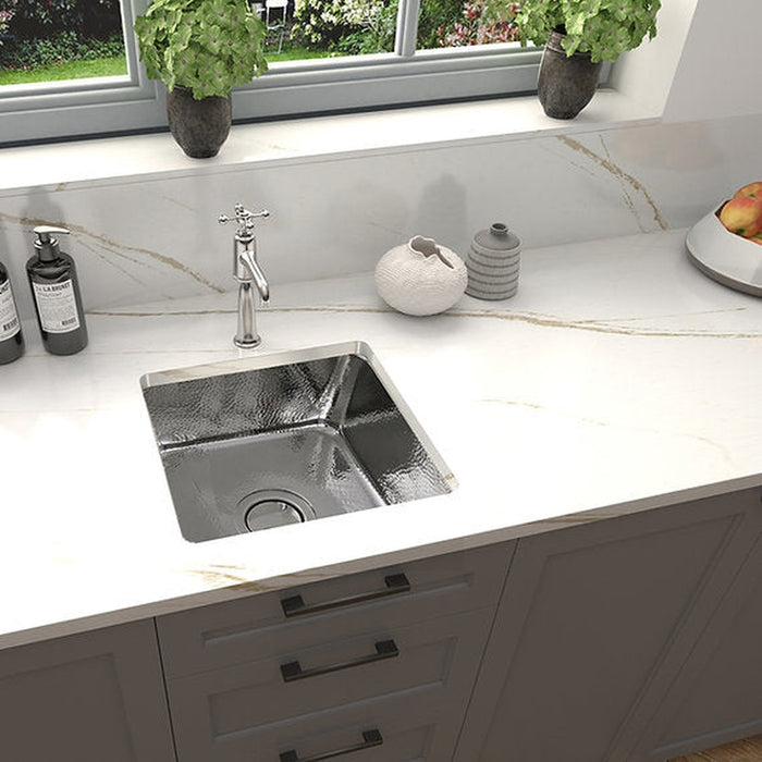 Nantucket Sinks SQRS-7  16.5 Inch Square Hammered Stainless Bar Sink