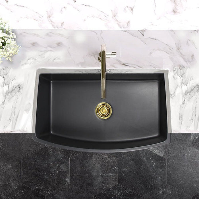 Nantucket Sinks Italian Made Fine Fireclay Curved Apron Farmer Sink finished in a Matte Black Finish   ,   Optional Bottom Grid - BG-FC3320CA