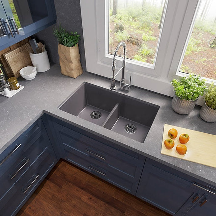 Nantucket Sinks Undermount Double Equal Bowls with Low Divide   - Granite Composite Titanium