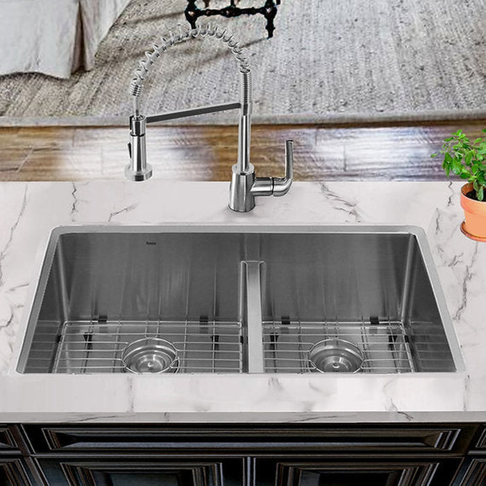 Nantucket Sinks Pro Series Large Rectangle Double Bowl Undermount Small Radius Corners  Stainless Steel Kitchen Sink