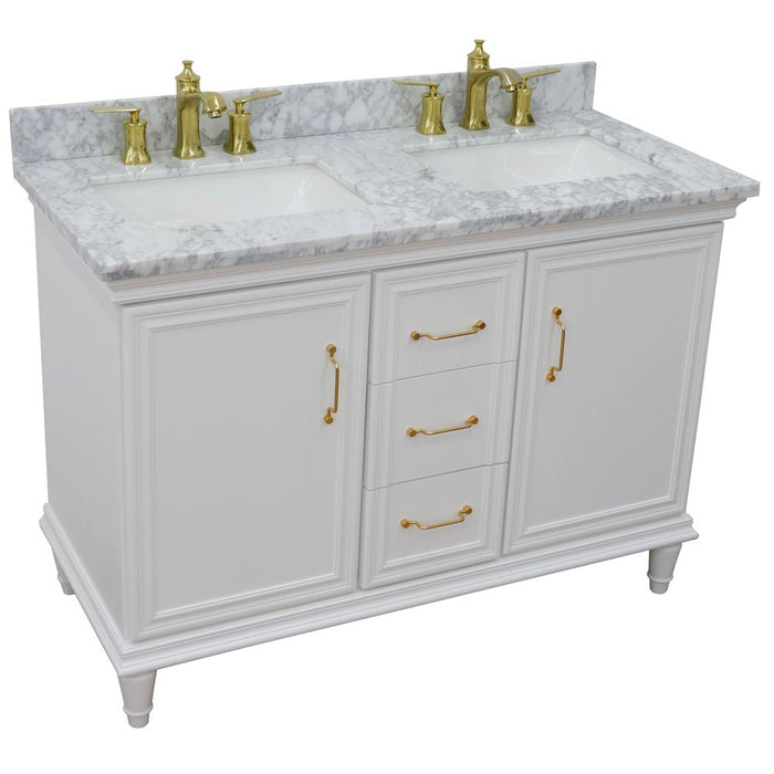 Bellaterra Home Forli 49" Double vanity in White finish with White Carrara and rectangle sink