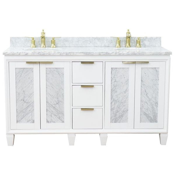 Bellaterra Home Trento 61" Double sink vanity in White finish with White Carrara marble and oval sink