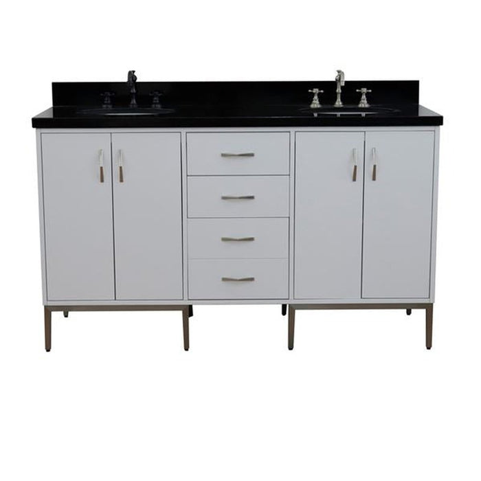 Bellaterra Home Tivoli 61" Double sink vanity in White finish with Black galaxy granite and oval sink