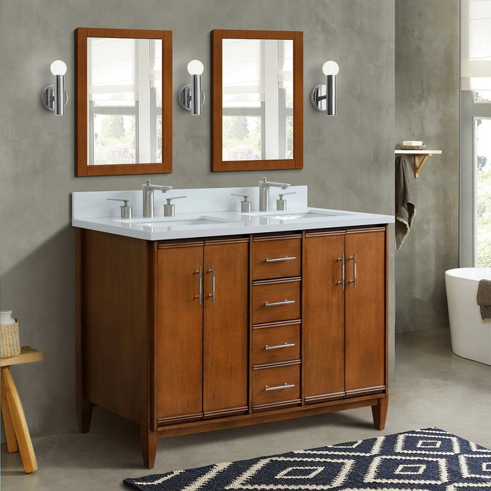 Bellaterra Home MCM 49" Double sink vanity in Walnut finish with White quartz and rectangle sink