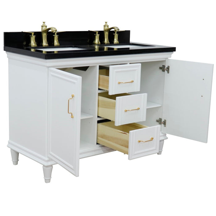 Bellaterra Home Forli 49" Double vanity in White finish with Black galaxy and rectangle sink