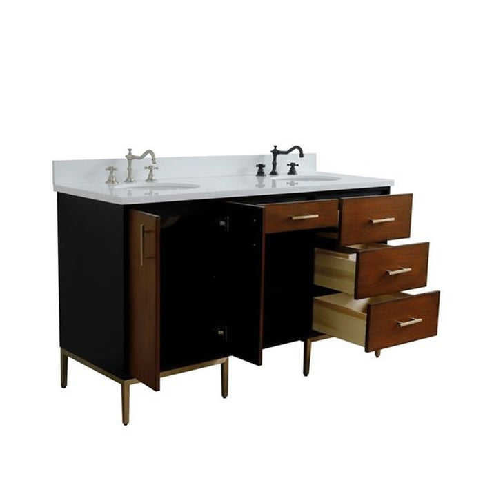 Bellaterra Home Imola 61" Double sink vanity in Walnut and Black finish and White quartz and oval sink