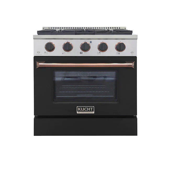 Kucht Signature 30-Inch Propane Gas Range with Convection Oven in Black with Black Knobs & Rose Gold H&le (KNG301/LP-K-ROSE)