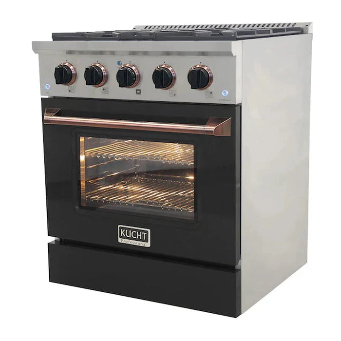Kucht Signature 30-Inch Pro-Style Dual Fuel Range with Propane Gas in Stainless Steel with Black Oven Door & Rose Gold Accents (KDF302/LP-K-ROSE)