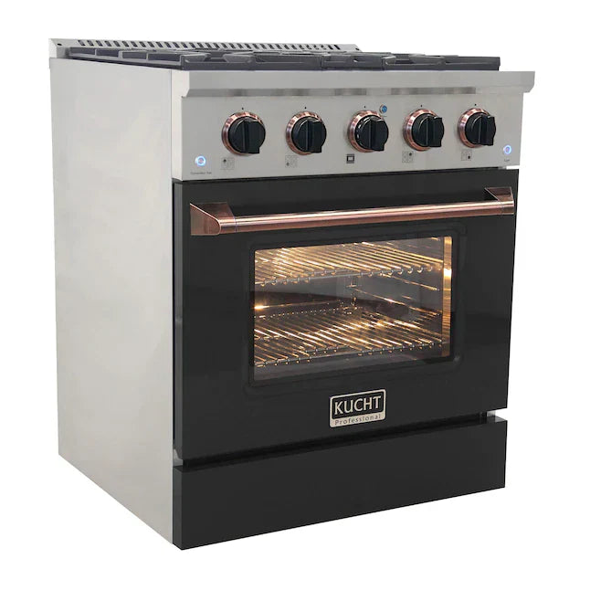 Kucht Signature 30-Inch Propane Gas Range with Convection Oven in Black with Black Knobs & Rose Gold H&le (KNG301/LP-K-ROSE)