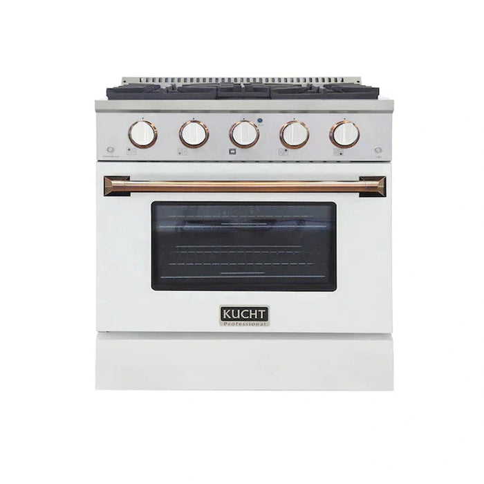 Kucht Signature 30-Inch Pro-Style Dual Fuel Range with Propane Gas in Stainless Steel with White Oven Door & Gold H&le (KDF302/LP-W-GOLD)