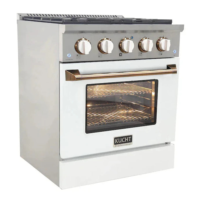 Kucht Signature 30-Inch Pro-Style Dual Fuel Range with Propane Gas in Stainless Steel with White Oven Door & Gold H&le (KDF302/LP-W-GOLD)