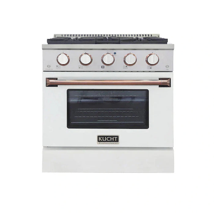 Kucht Signature 30-Inch Pro-Style Dual Fuel Range with Propane Gas in White Oven Door & Rose Gold (KDF302/LP-W-ROSE)
