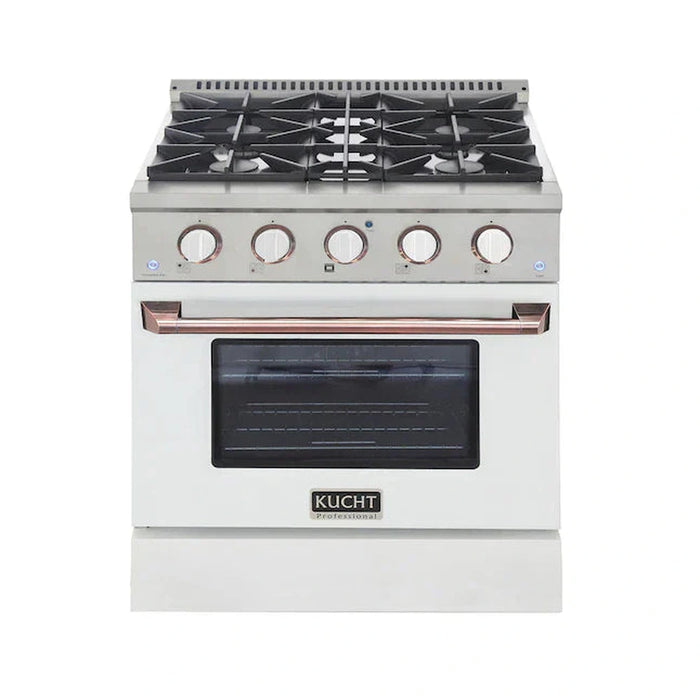 Kucht Signature 30-Inch Pro-Style Dual Fuel Range with Propane Gas in White Oven Door & Rose Gold (KDF302/LP-W-ROSE)