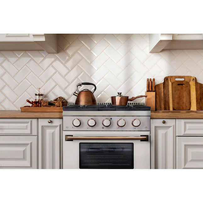 Kucht Signature 36-Inch Gas Range with Convection Oven in White with White Knobs & Gold Handle (KNG361-W-GOLD)