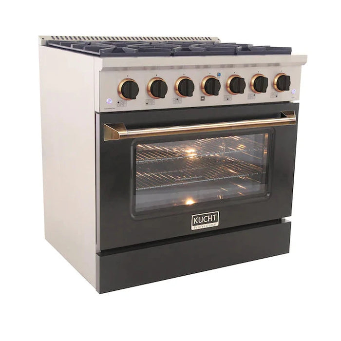 Kucht Signature 36-Inch Pro-Style Dual Fuel Range in Black Oven Door & Gold Accents (KDF362-K-GOLD)
