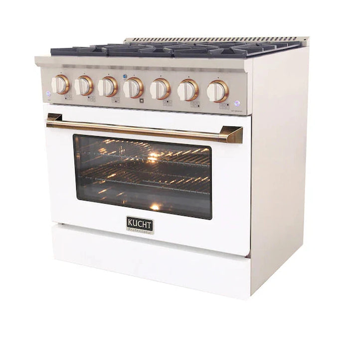 Kucht Series 36-Inch Pro-Style Dual Fuel Range in White Oven Door & Gold Accents (KDF362-W-GOLD)