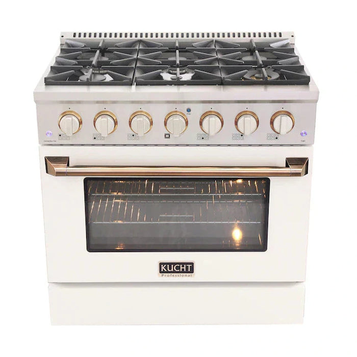Kucht Signature 30-Inch Pro-Style Dual Fuel Range with Propane Gas in Stainless Steel with White Oven Door & Gold H&le (KDF302/LP-W-GOLD)