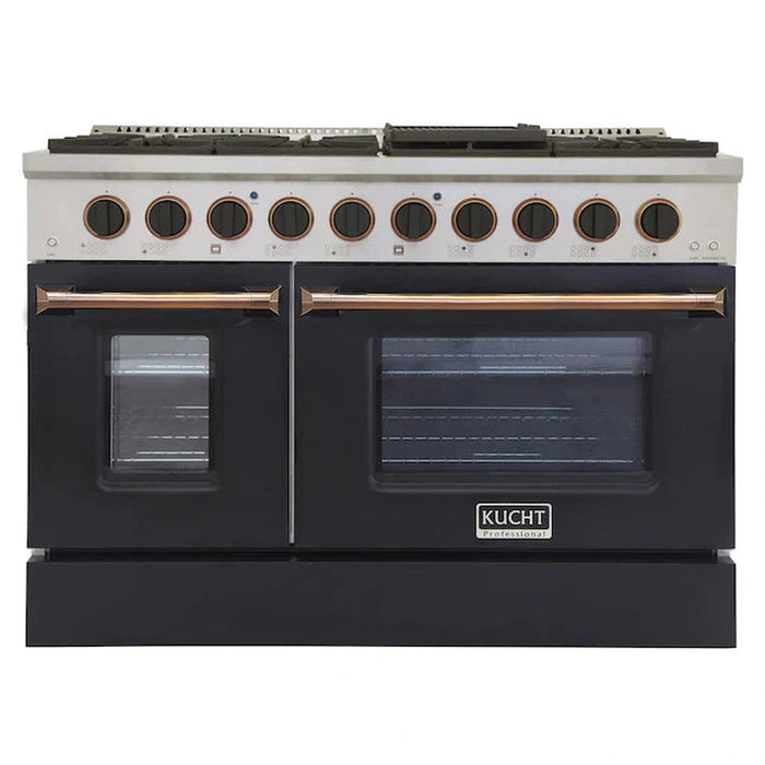 Kucht Signature 48-Inch  Pro-Style Dual Fuel Range in Propane Gas with Black Oven Door & Gold (KDF482/LP-K-GOLD)
