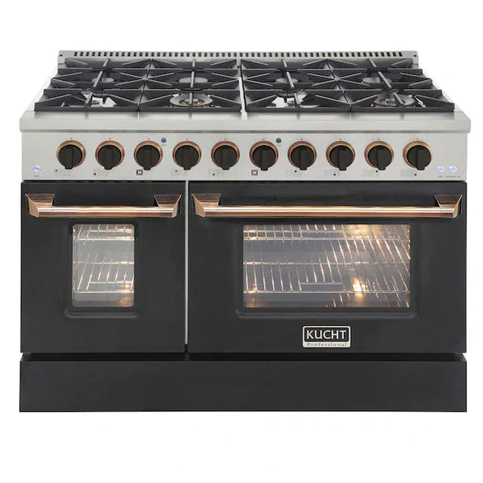 Kucht Signature 48-Inch  Pro-Style Dual Fuel Range in Propane Gas with Black Oven Door & Gold (KDF482/LP-K-GOLD)