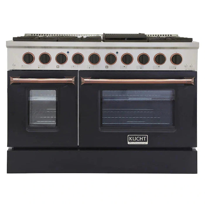 Kucht Signature 48-Inch Pro-Style Dual Fuel Range with Propane Gas in Stainless Steel with Black Oven Door & Rose Gold (KDF482/LP-K-ROSE)