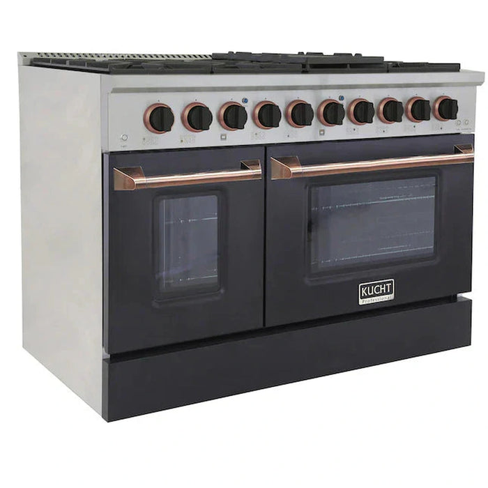 Kucht Signature 48-Inch Pro-Style Dual Fuel Range with Propane Gas in Stainless Steel with Black Oven Door & Rose Gold (KDF482/LP-K-ROSE)