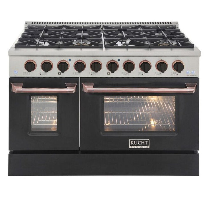 Kucht Signature 48-Inch Pro-Style Dual Fuel Range with Propane Gas in Stainless Steel with Black Oven Door & Rose Gold (KDF482/LP-K-ROSE)