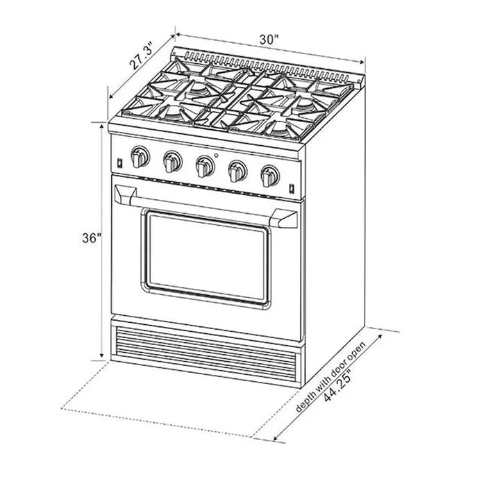 Kucht Signature 30-Inch Pro-Style Dual Fuel Range with Propane Gas in Stainless Steel with White Oven Door & Gold H&le (KDF302/LP-W-GOLD)