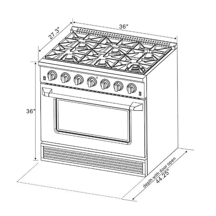 Kucht Signature 36-Inch Propane Gas Range with Convection Oven in White with White Knobs & Gold H&le (KNG361/LP-W-GOLD)
