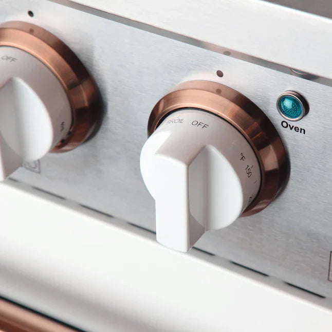Kucht Signature 48-Inch Pro-Style Dual Fuel Range with Propane Gas in Stainless Steel with White Oven Door & Rose Gold (KDF482/LP-W-ROSE)