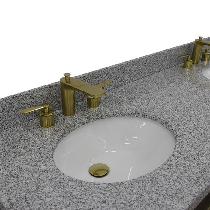 Bellaterra Home Trento 61" Double sink vanity in Dark Gray finish with Gray granite and oval sink