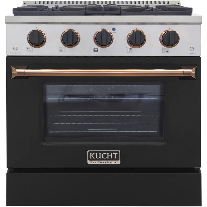 Kucht Signature 30-Inch Propane Gas Range with Convection Oven in Black with Black Knobs & Gold H&le (KNG301/LP-K-GOLD)