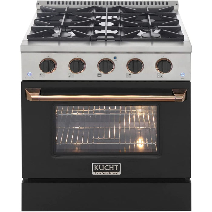 Kucht Signature 30-Inch Propane Gas Range with Convection Oven in Black with Black Knobs & Gold H&le (KNG301/LP-K-GOLD)