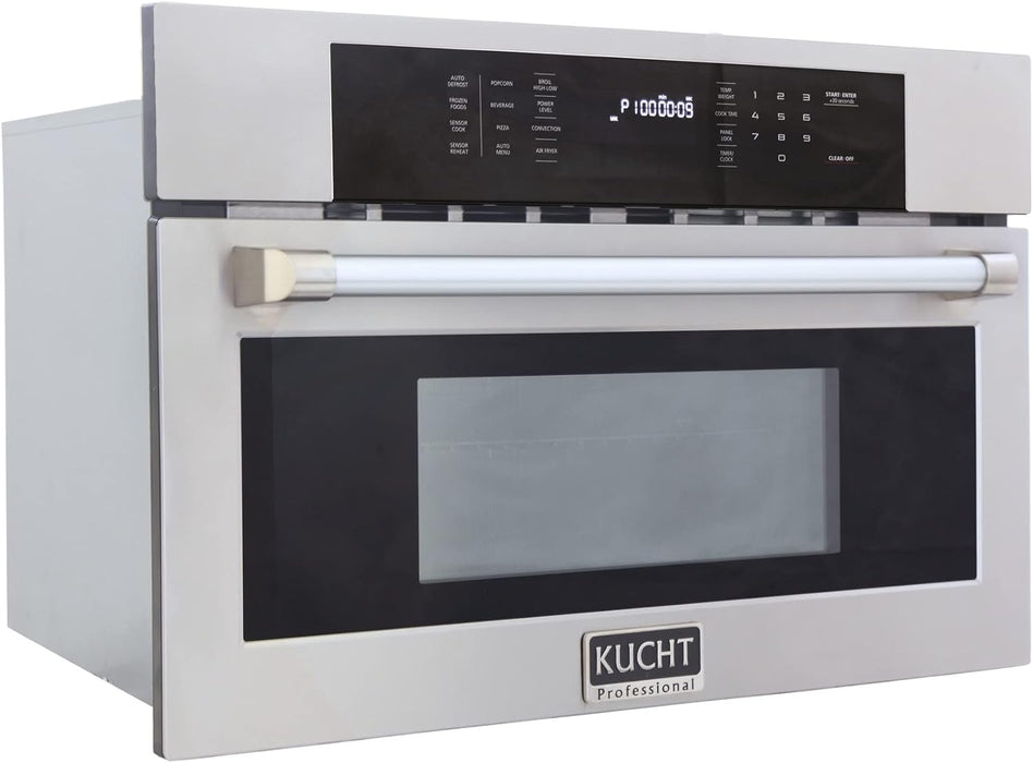 Kucht 5-Piece Appliance Package - 36-Inch Propane Gas Range with 5.2 Cu. Ft. Oven, 36-Inch Refrigerator, Dishwasher, Wall Mount Range Hood, & Microwave Wall Oven in Stainless Steel