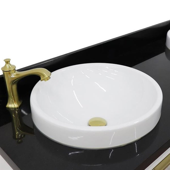 Bellaterra Home Trento 61" Double sink vanity in White finish with Black galaxy granite and round sink