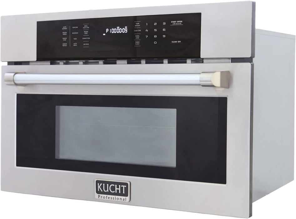 Kucht 5-Piece Appliance Package - 48-Inch Dual Fuel Range in Natural Gas, 36-Inch Refrigerator with Water Dispenser, Dishwasher, Wall Mount Range Hood, & Microwave Wall Oven in Stainless Steel