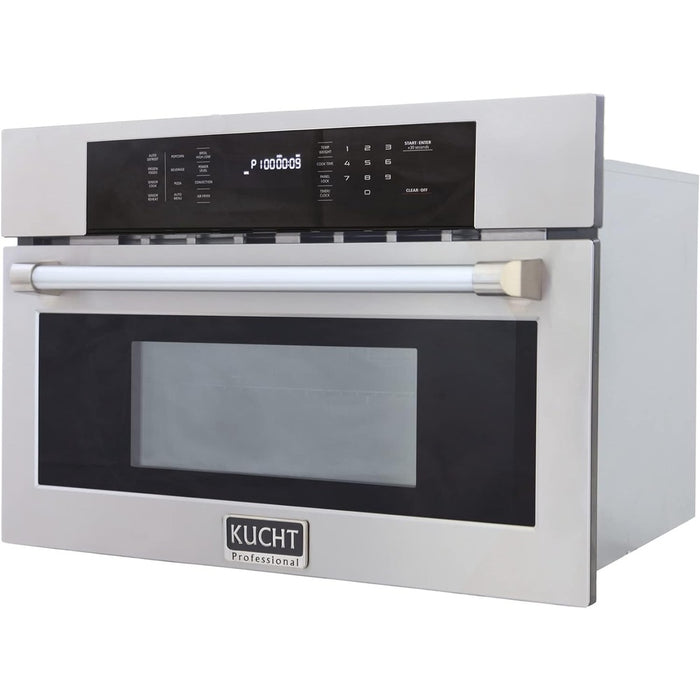 Kucht 5-Piece Appliance Package - 36-Inch Dual Fuel Range in Natural Gas, 36-Inch Refrigerator, Dishwasher, Wall Mount Range Hood, & Microwave Wall Oven in Stainless Steel