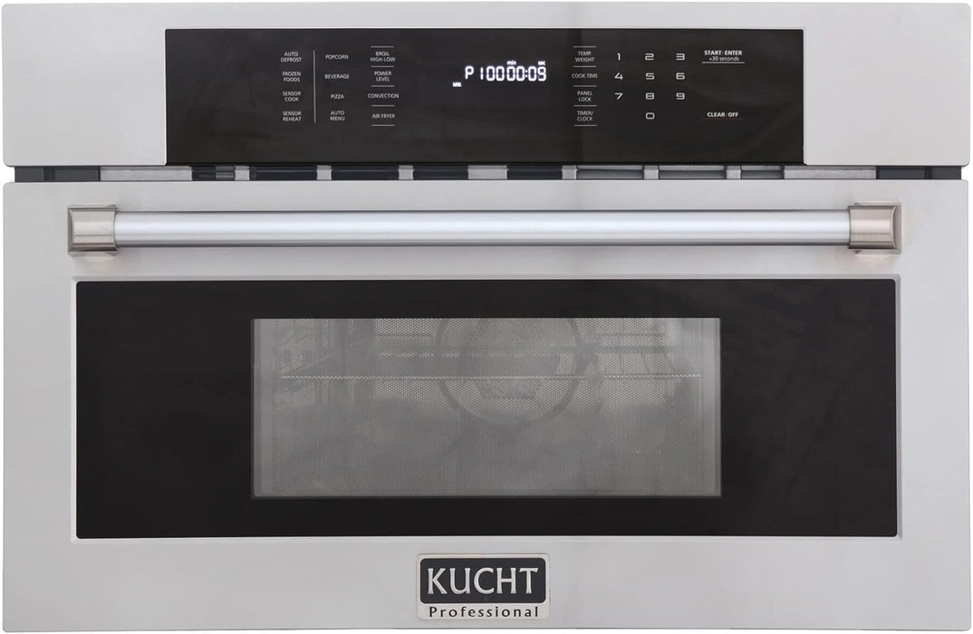 Kucht 5-Piece Appliance Package - 48-Inch Propane Gas Range with 6.7 Cu. Ft. Oven, 36-Inch Refrigerator with Water Dispenser, Dishwasher, Wall Mount Range Hood, & Microwave Wall Oven in Stainless Steel